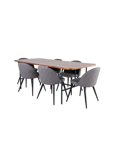Matgrupp Uno med Velvet matstolar, 200 × 90 cm