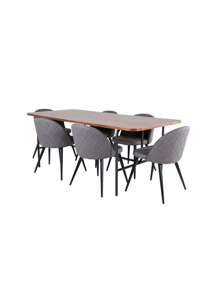 Matgrupp Uno med Velvet matstolar, 200 × 90 cm
