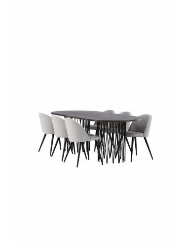 Matgrupp Stone med Velvet matstolar, 220 × 100 cm