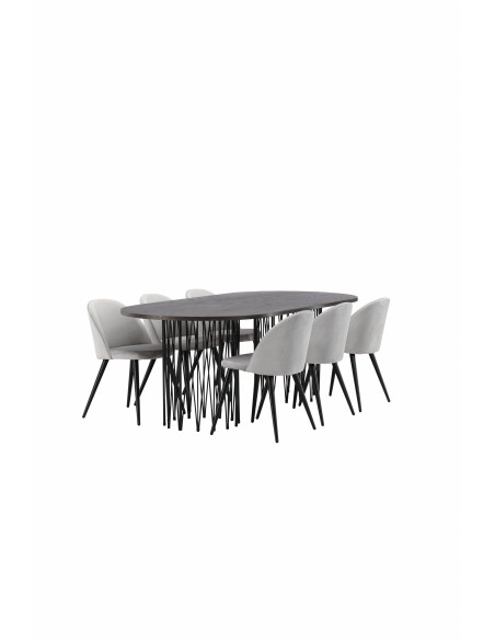 Matgrupp Stone med Velvet matstolar, 220 × 100 cm
