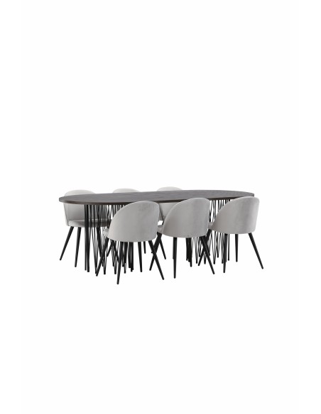 Matgrupp Stone med Velvet matstolar, 220 × 100 cm