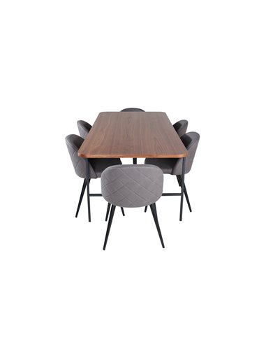 Matgrupp Uno med Velvet matstolar, 200 × 90 cm