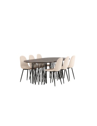 Matgrupp Stone med Polar matstolar, 220 × 100 cm