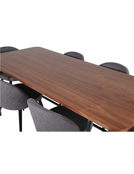 Matgrupp Uno med Velvet matstolar, 200 × 90 cm