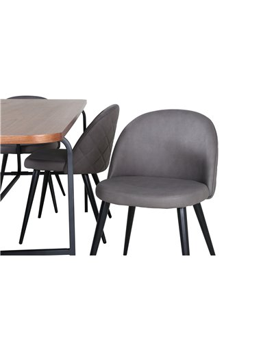 Matgrupp Uno med Velvet matstolar, 200 × 90 cm