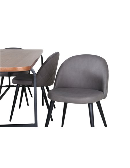 Matgrupp Uno med Velvet matstolar, 200 × 90 cm
