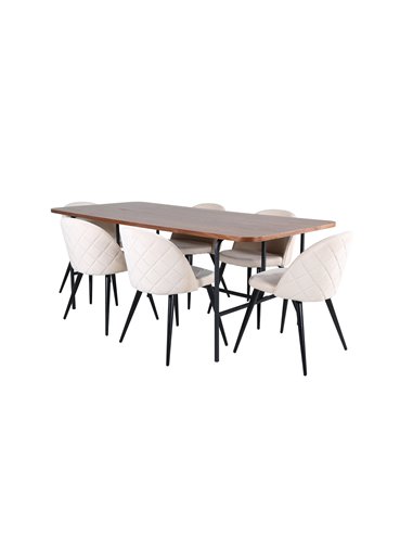Matgrupp Uno med Velvet matstolar, 200 × 90 cm