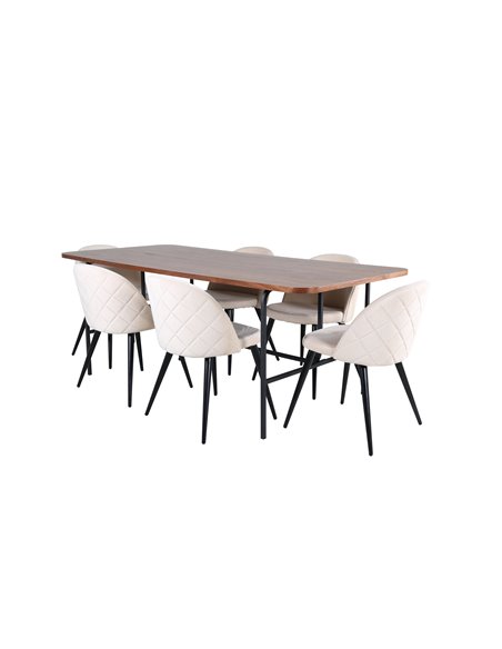 Matgrupp Uno med Velvet matstolar, 200 × 90 cm
