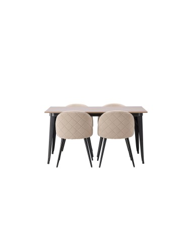 Matgrupp Tempe med Velvet matstolar, 140 × 80 cm