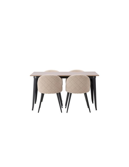 Matgrupp Tempe med Velvet matstolar, 140 × 80 cm