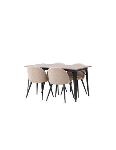 Matgrupp Tempe med Velvet matstolar, 140 × 80 cm