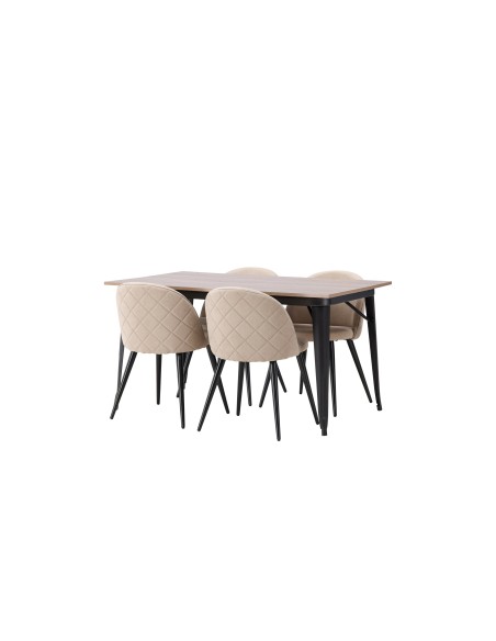 Matgrupp Tempe med Velvet matstolar, 140 × 80 cm