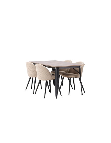 Matgrupp Tempe med Velvet matstolar, 140 × 80 cm