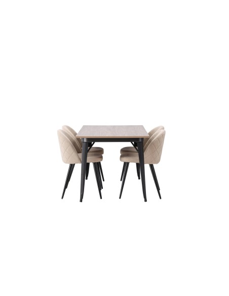 Matgrupp Tempe med Velvet matstolar, 140 × 80 cm