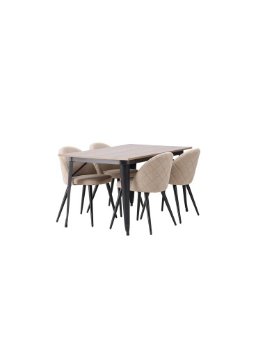 Matgrupp Tempe med Velvet matstolar, 140 × 80 cm