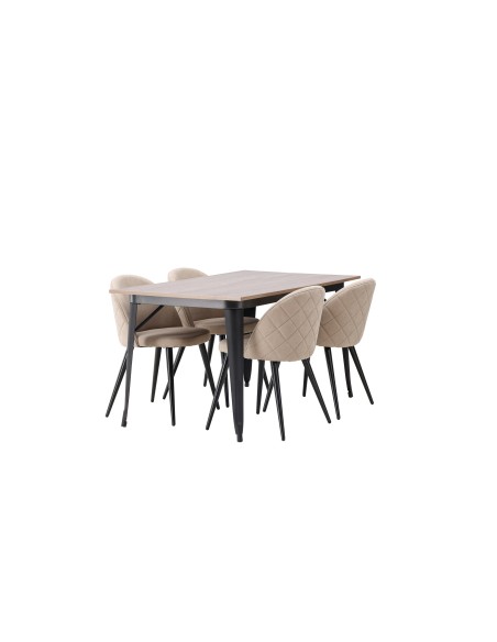 Matgrupp Tempe med Velvet matstolar, 140 × 80 cm