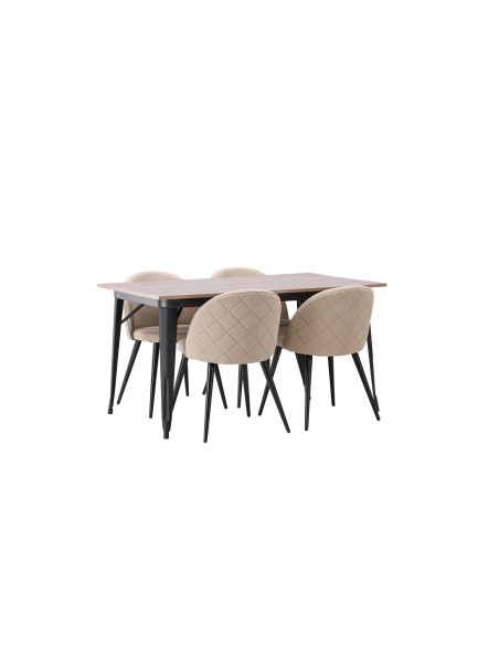 Matgrupp Tempe med Velvet matstolar, 140 × 80 cm