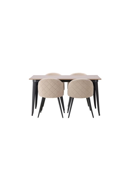 Matgrupp Tempe med Velvet matstolar, 140 × 80 cm