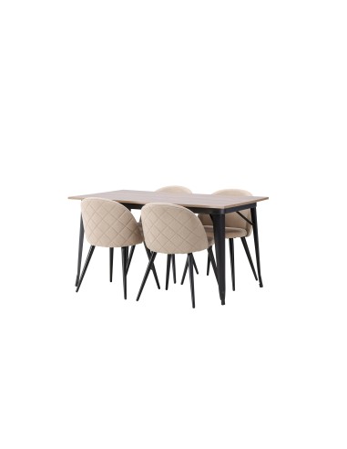 Matgrupp Tempe med Velvet matstolar, 140 × 80 cm