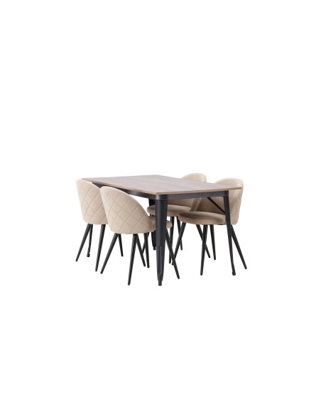 Matgrupp Tempe med Velvet matstolar, 140 × 80 cm