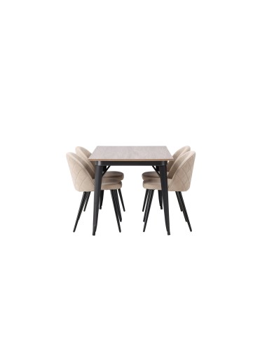 Matgrupp Tempe med Velvet matstolar, 140 × 80 cm