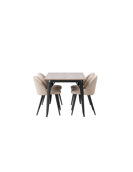 Matgrupp Tempe med Velvet matstolar, 140 × 80 cm