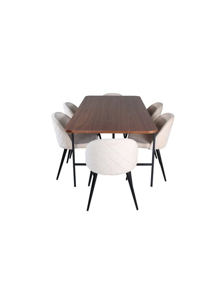 Matgrupp Uno med Velvet matstolar, 200 × 90 cm
