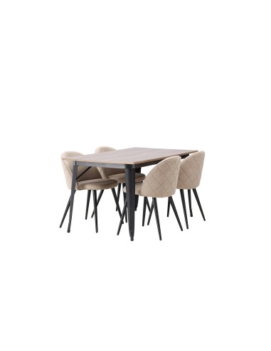Matgrupp Tempe med Velvet matstolar, 140 × 80 cm