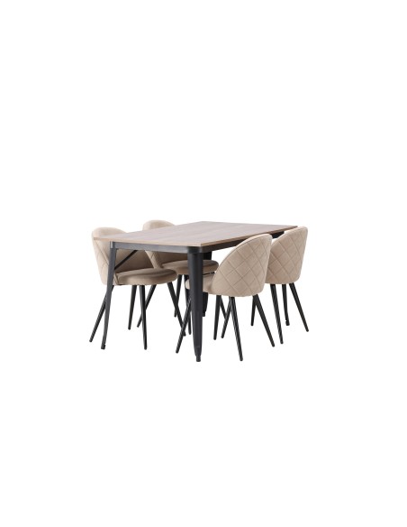 Matgrupp Tempe med Velvet matstolar, 140 × 80 cm