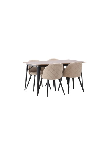 Matgrupp Tempe med Velvet matstolar, 140 × 80 cm