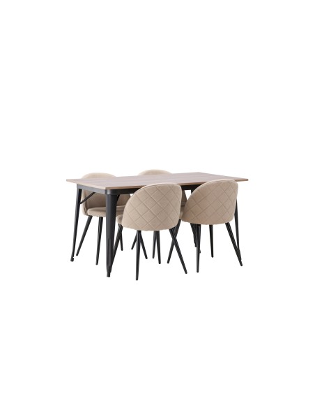 Matgrupp Tempe med Velvet matstolar, 140 × 80 cm