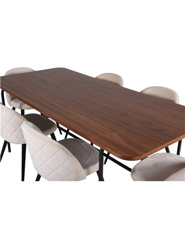 Matgrupp Uno med Velvet matstolar, 200 × 90 cm