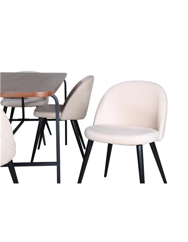 Matgrupp Uno med Velvet matstolar, 200 × 90 cm
