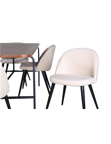 Matgrupp Uno med Velvet matstolar, 200 × 90 cm