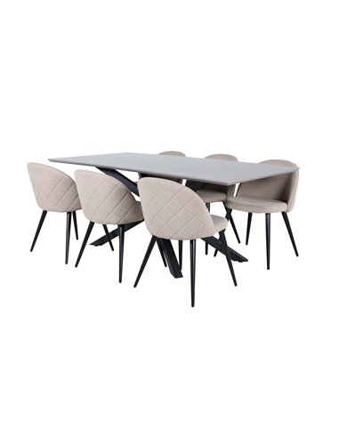 Matgrupp Piazza med Velvet matstolar, 180 × 90 cm