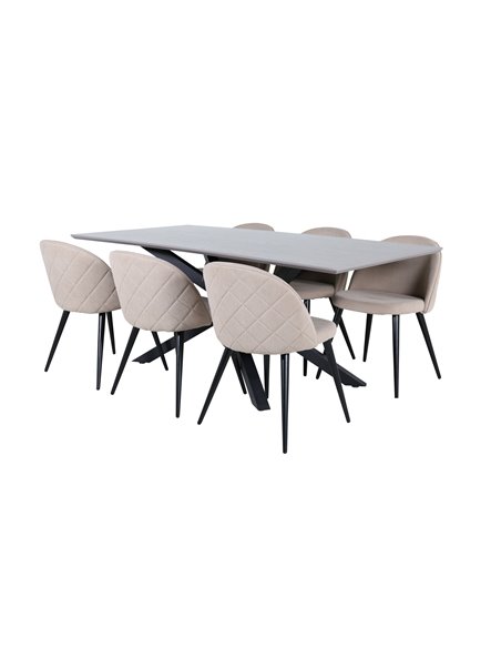 Matgrupp Piazza med Velvet matstolar, 180 × 90 cm