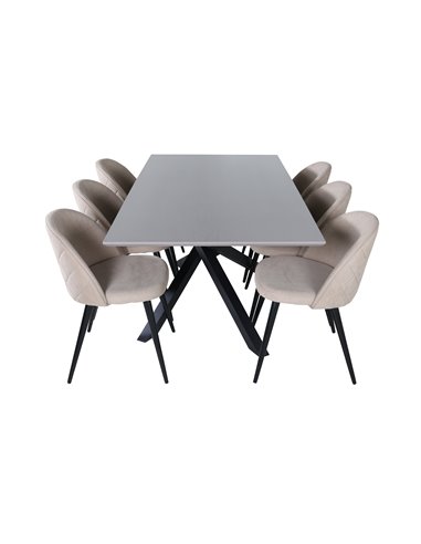 Matgrupp Piazza med Velvet matstolar, 180 × 90 cm