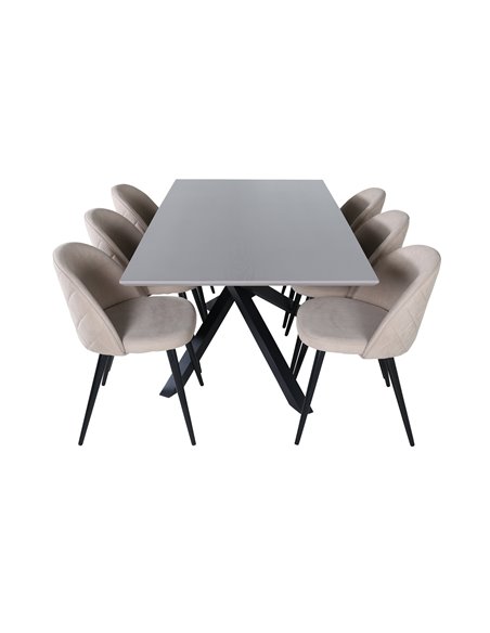 Matgrupp Piazza med Velvet matstolar, 180 × 90 cm