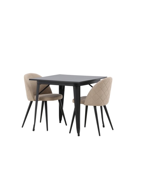 Matgrupp Tempe med Velvet matstolar, 80 × 80 cm