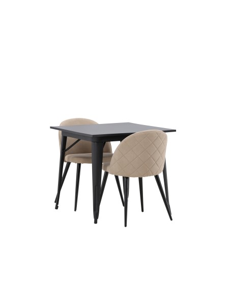 Matgrupp Tempe med Velvet matstolar, 80 × 80 cm