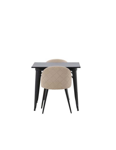 Matgrupp Tempe med Velvet matstolar, 80 × 80 cm
