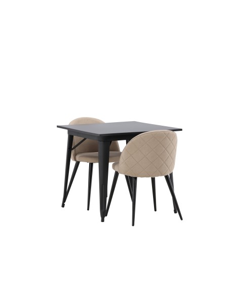 Matgrupp Tempe med Velvet matstolar, 80 × 80 cm