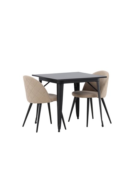 Matgrupp Tempe med Velvet matstolar, 80 × 80 cm