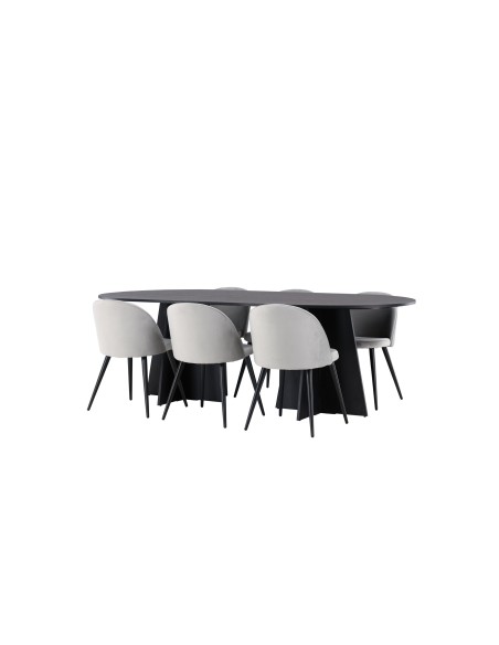 Matgrupp Bootcut med Velvet matstolar, 230 × 115 cm