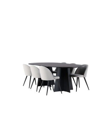 Matgrupp Bootcut med Velvet matstolar, 230 × 115 cm