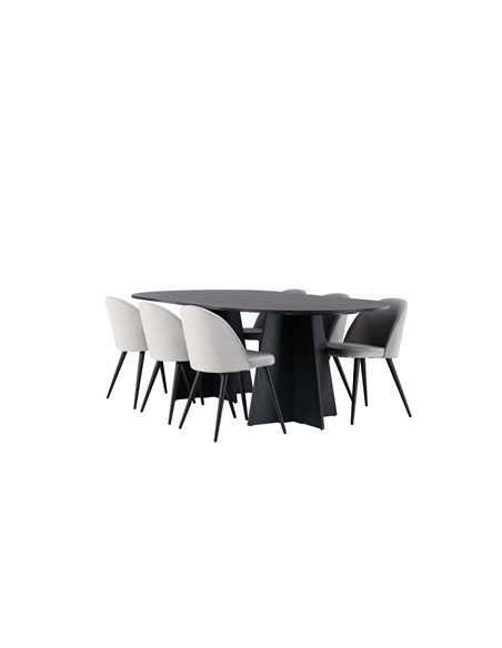Matgrupp Bootcut med Velvet matstolar, 230 × 115 cm