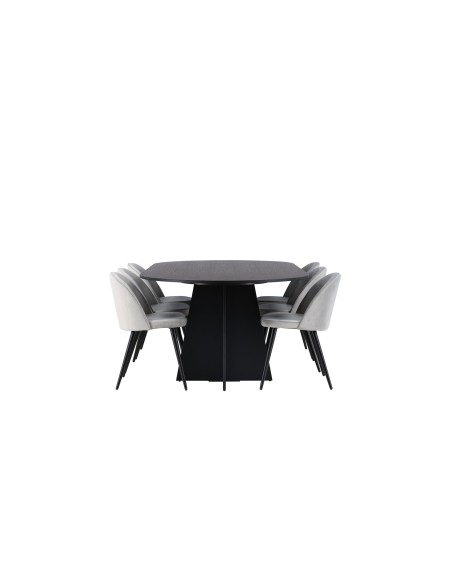Matgrupp Bootcut med Velvet matstolar, 230 × 115 cm