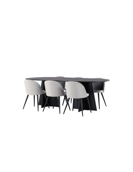 Matgrupp Bootcut med Velvet matstolar, 230 × 115 cm