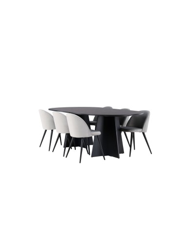 Matgrupp Bootcut med Velvet matstolar, 230 × 115 cm