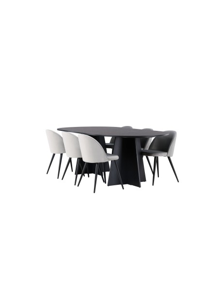 Matgrupp Bootcut med Velvet matstolar, 230 × 115 cm